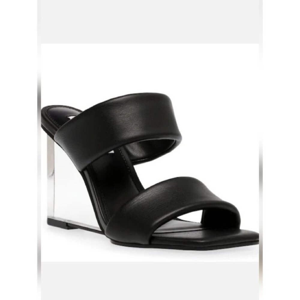 STEVE MADDEN Isa Faux Leather Plastic Clear Sandal Heel in Black Sz 10